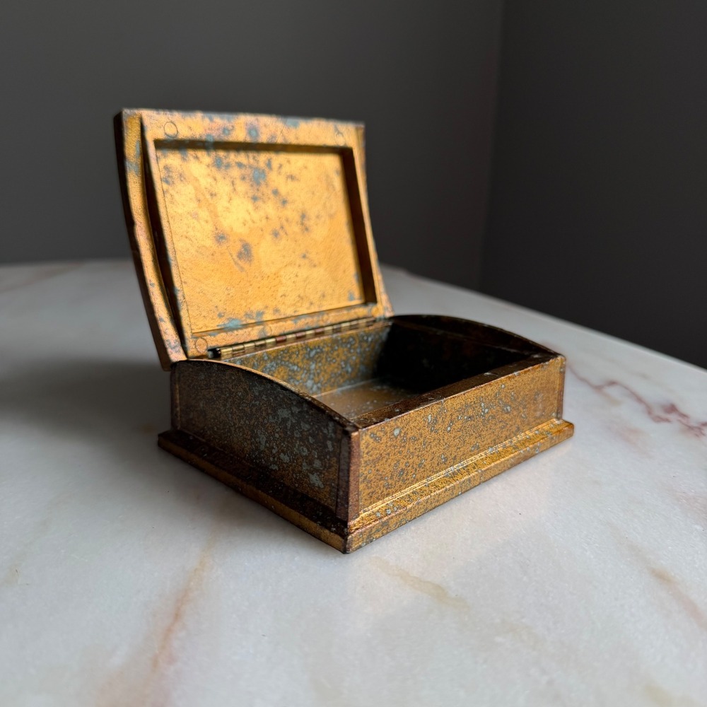 Vintage Florentine Wood Trinket Box Gold Floral Made in Italy